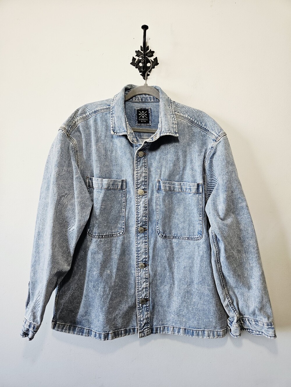 Patchwork Quilted Jean Jacket Size XL Upcycled Boho Oversized Fit - Picture 3 of 4
